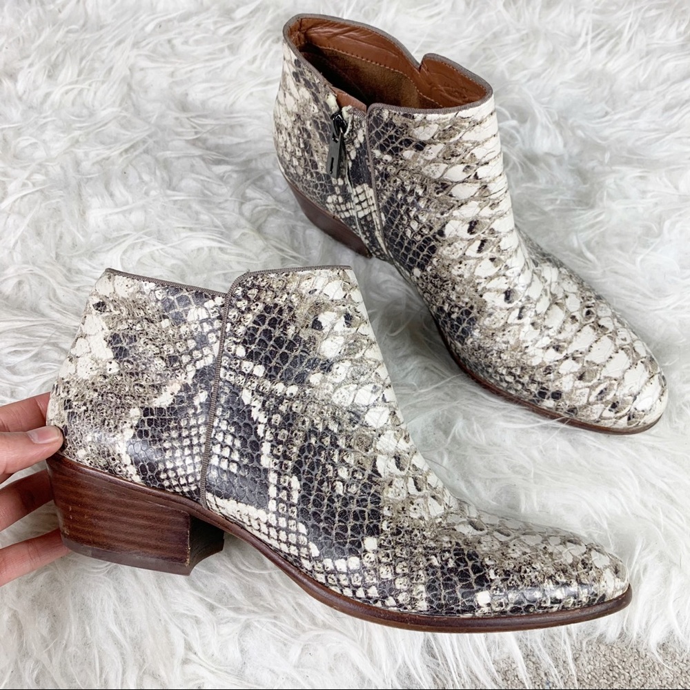 SAM EDELMAN Snake Print Leather Bootie Short Low 9